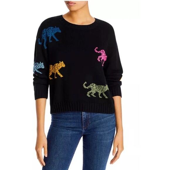 Perci Jungle Sweater Womens Medium Black Cat Cheetah Cougar Leopard Animal Print - Picture 1 of 8